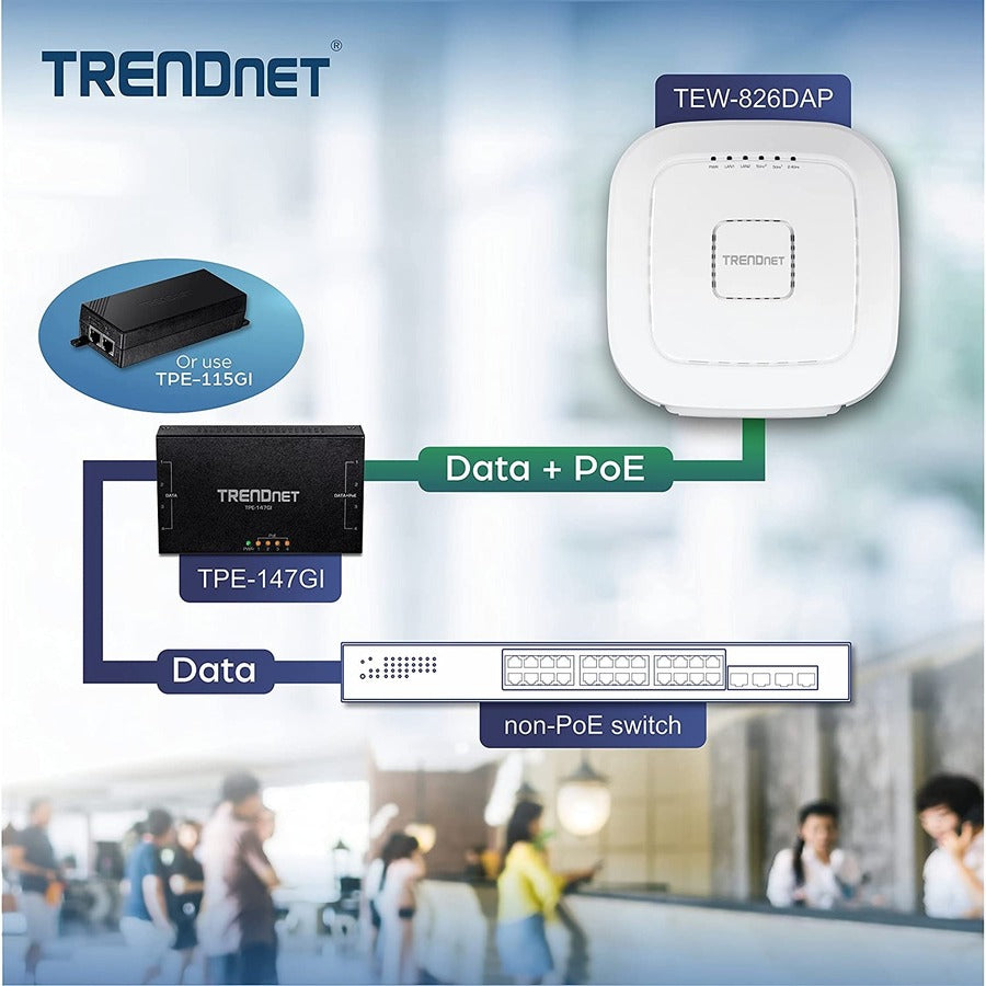TRENDnet AC2200 Tri-Band PoE+ Indoor Wireless Access Point, 867Mbps WiFi AC + 400Mbps WiFi N Bands, Wave 2 MUMIMO, Client bridge, WDS, AP, WDS Bridge, WDS Station, Repeater Modes, White, TEW-826DAP