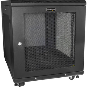 StarTech.com 12U 19" Server Rack Cabinet 4 Post Adjustable Depth 2-30" w/Casters/Cable Management/1U Shelf, Locking Doors and Side Panels — RK1233BKM