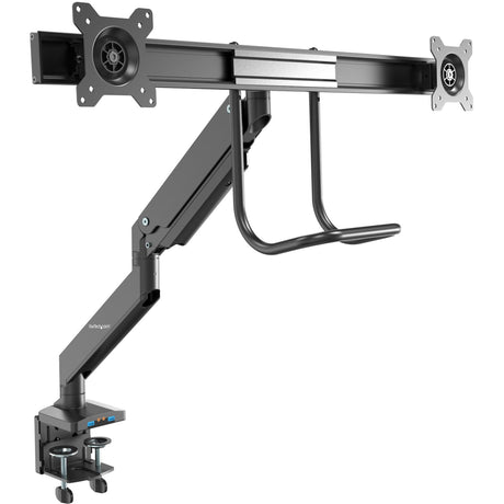 StarTech.com Desk Mount Dual Monitor Arm with USB & Audio, Slim Dual Monitor VESA Mount up to 32" (17.6lb/8kg) Displays, C-Clamp/Grommet — ARMSLIMDUAL2USB3