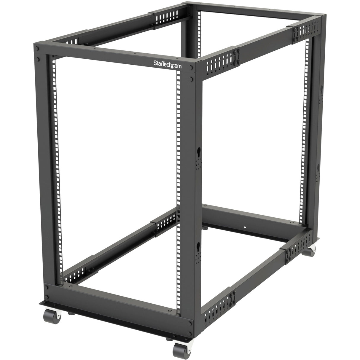 StarTech.com 4-Post 18U Mobile Open Frame Server Rack, 19" Network Rack with Casters, Rolling Rack for Computer/AV/Data/IT Equipment — 4POSTRACK18U