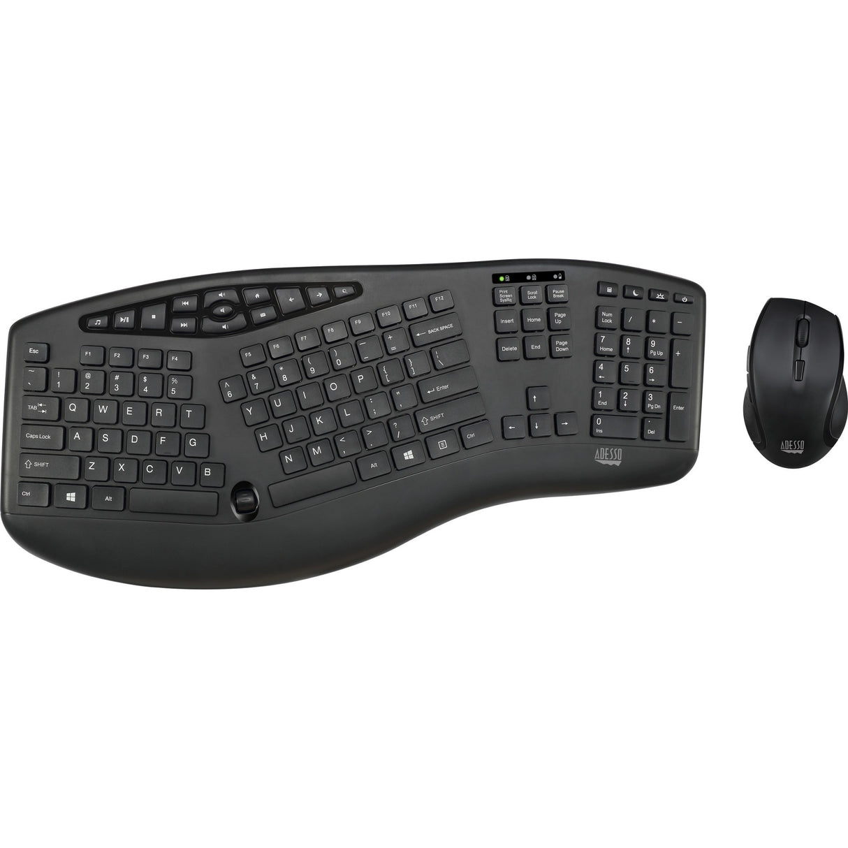 Adesso TruForm 1600 Wireless Ergonomic Keyboard and Optical Mouse — WKB-1600CB