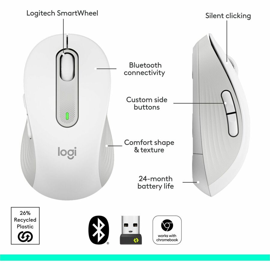 Logitech Signature M650 Wireless Mouse - For Small to Medium Sized Hands, 2-Year Battery, Silent Clicks, Off-white — 910-006252
