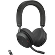 Jabra Evolve2 75 Wireless On-ear Stereo Headset - USB-A - For MS Teams - With Charging Stand - Black - Binaural - Ear-cup - 3000 cm - Bluetooth - 20 Hz to 20 kHz - MEMS Technology Microphone - Noise Cancelling — 27599-999-989