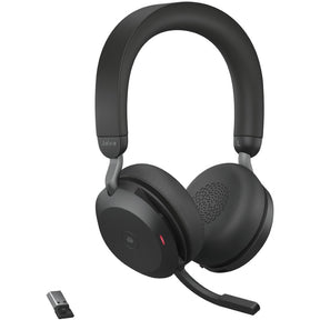 Jabra Evolve2 75 Wireless On-ear Stereo Headset - USB-A - For MS Teams - With Charging Stand - Black - Binaural - Ear-cup - 3000 cm - Bluetooth - 20 Hz to 20 kHz - MEMS Technology Microphone - Noise Cancelling — 27599-999-989
