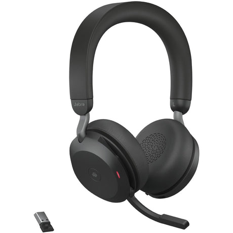Jabra Evolve2 75 Wireless On-ear Stereo Headset - USB-A - For MS Teams - With Charging Stand - Black - Binaural - Ear-cup - 3000 cm - Bluetooth - 20 Hz to 20 kHz - MEMS Technology Microphone - Noise Cancelling — 27599-999-989