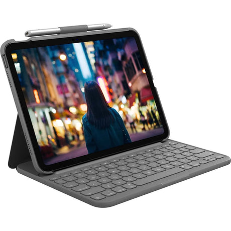 Logitech Slim Folio Keyboard/Cover Case (Folio) for 10.9" Apple iPad (10th Generation) Tablet - Oxford Gray — 920-011368