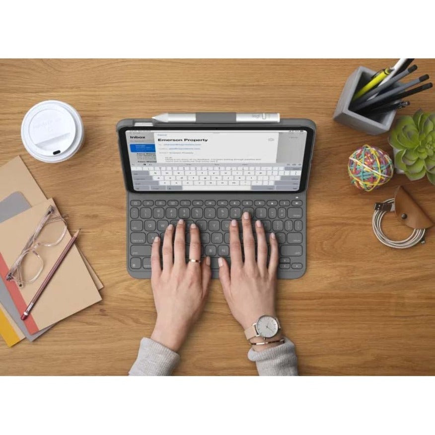 Logitech Slim Folio Keyboard/Cover Case (Folio) for 10.9" Apple iPad (10th Generation) Tablet - Oxford Gray — 920-011368