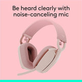 Logitech Zone Vibe 100 Wireless Over Ear Headphones, Noise Canceling Microphone, Advanced Multipoint Bluetooth Headset, Rose — 981-001258