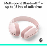 Logitech Zone Vibe 100 Wireless Over Ear Headphones, Noise Canceling Microphone, Advanced Multipoint Bluetooth Headset, Rose — 981-001258