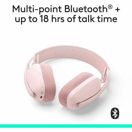 Logitech Zone Vibe 100 Wireless Over Ear Headphones, Noise Canceling Microphone, Advanced Multipoint Bluetooth Headset, Rose — 981-001258