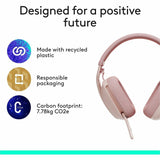 Logitech Zone Vibe 100 Wireless Over Ear Headphones, Noise Canceling Microphone, Advanced Multipoint Bluetooth Headset, Rose — 981-001258