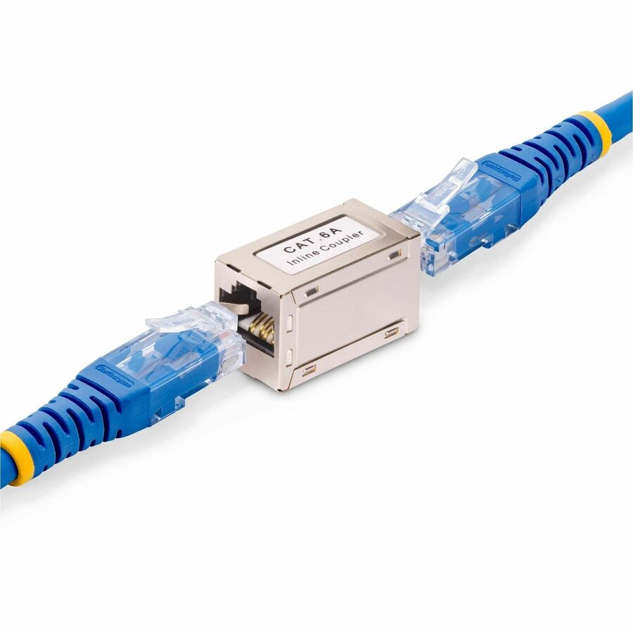 StarTech.com Shielded RJ45 Coupler, Inline Cat6a Coupler, Female to Female (F/F) T568B Pinout, Shielded Ethernet Cable Extension — IN-CAT6A-COUPLER-S1