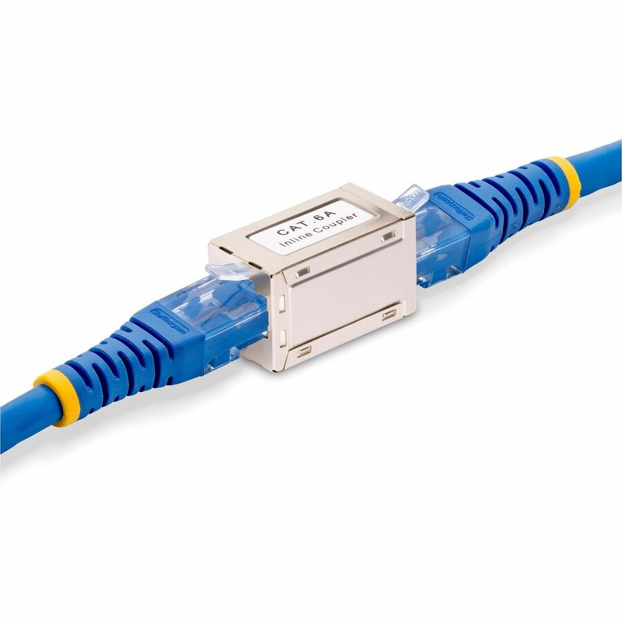 StarTech.com Shielded RJ45 Coupler, Inline Cat6a Coupler, Female to Female (F/F) T568B Pinout, Shielded Ethernet Cable Extension — IN-CAT6A-COUPLER-S1