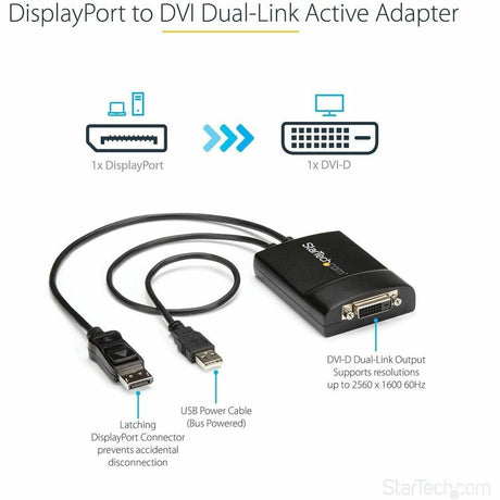 StarTech.com DisplayPort to DVI Dual Link Active Adapter, DisplayPort to DVI-D Adapter/Video Converter 2560x1600 60Hz, DP to DVI Adapter — DP2DVID2