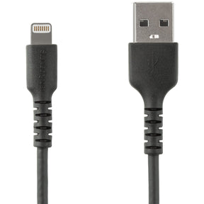 StarTech.com 3 foot/1m Durable Black USB-A to Lightning Cable, Rugged Heavy Duty Charging/Sync Cable for Apple iPhone/iPad MFi Certified — RUSBLTMM1MB