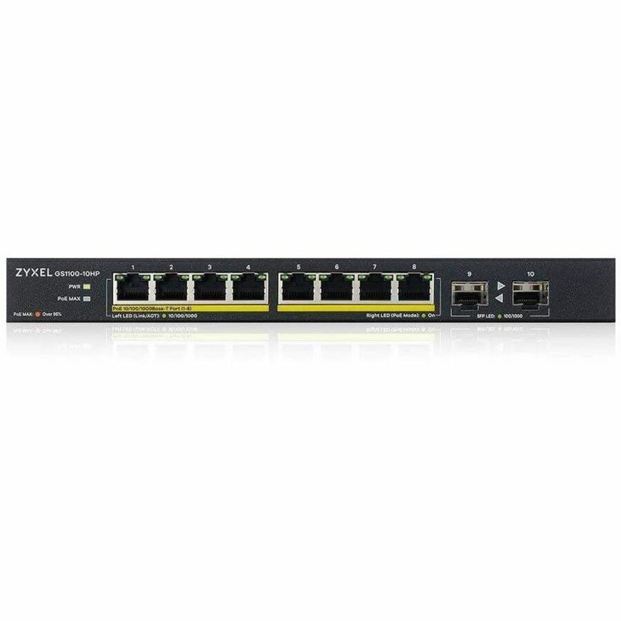 ZYXEL GS1100-10HP 8-Port Gigabit PoE Switch | 8 PoE+ Ports at 130W with 2 SFP Uplinks — GS1100-10HP