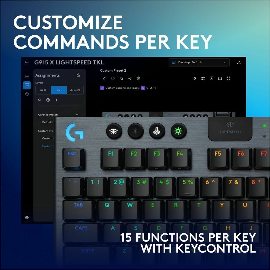 Logitech G915 X LIGHTSPEED TKL Low-Profile Wireless Gaming Keyboard, Double-Shot PBT Keycaps, Fully Programmable Keys, RGB Backlighting, Sleek Aluminum Finishing, GL Red Linear - PC/Mac — 920-012743