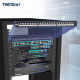TRENDnet 24-Port Cat6A Shielded Patch Panel, 1U 19" Metal Housing, 10G Ready, Cat5e,Cat6,Cat6A Compatible, Cable Management, Color-Coded Labeling for T568A and T568B Wiring, Black, TC-P24C6AS