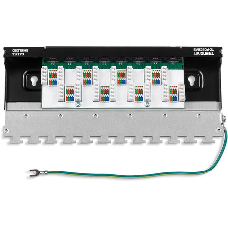 TRENDnet 8-Port Cat6A Shielded Patch Panel, Wall Mount Ready, 10G Ready, Cat5e,Cat6,Cat6A Compatible, Metal Housing, Color-Coded Labeling for T568A & T568B Wiring, Cable Management, Black, TC-P08C6AS