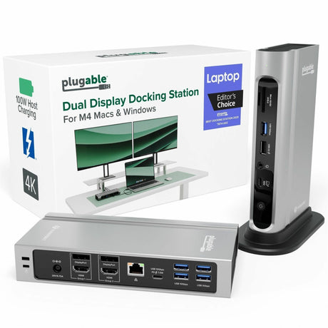 Plugable 16-in-1 Thunderbolt 4 Dock with 100W Charging, 4K Quad Monitor Setup for Thunderbolt 4 Windows Laptops — TBT4-UDZ