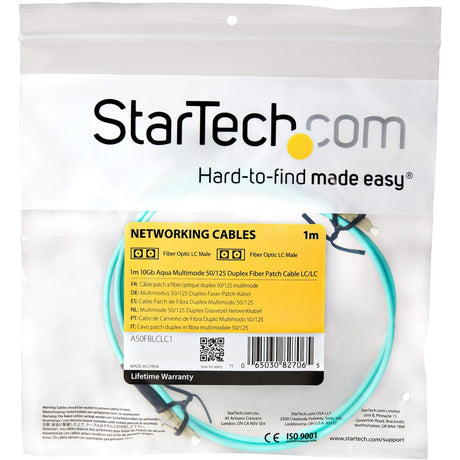 StarTech.com 1m Fiber Optic Cable - 10 Gb Aqua - Multimode Duplex 50/125 - LSZH - LC/LC - OM3 - LC to LC Fiber Patch Cable — A50FBLCLC1