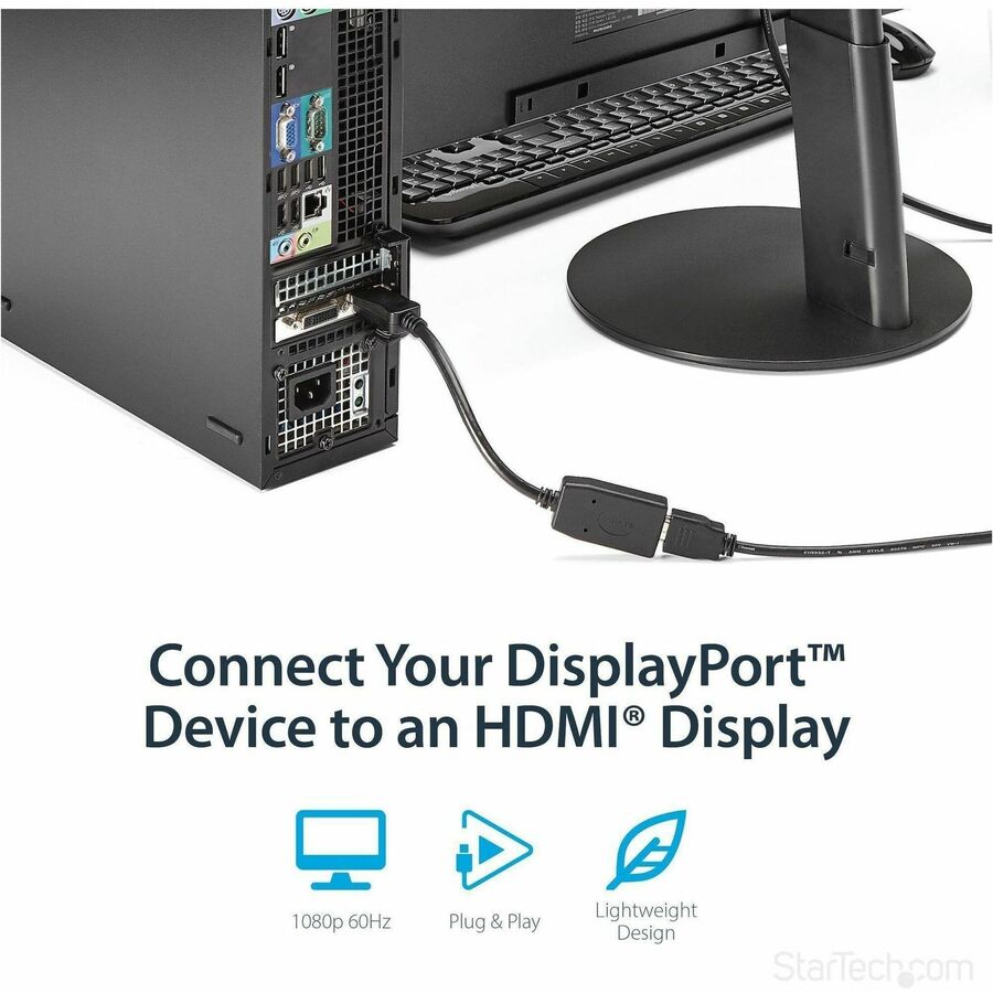 StarTech.com DisplayPort to HDMI Adapter, 1080p DP to HDMI Adapter/Video Converter, VESA Certified, DP to HDMI Monitor/Display, Passive — DP2HDMI