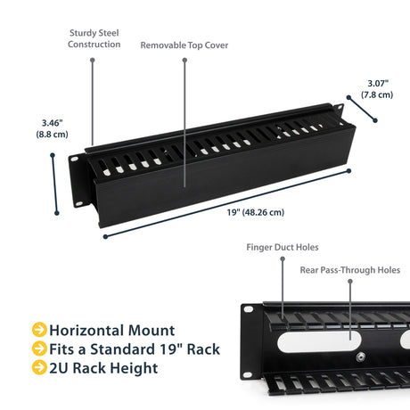 StarTech.com 2U Horizontal Finger Duct Rack Cable Management Panel with Cover — CMDUCT2U