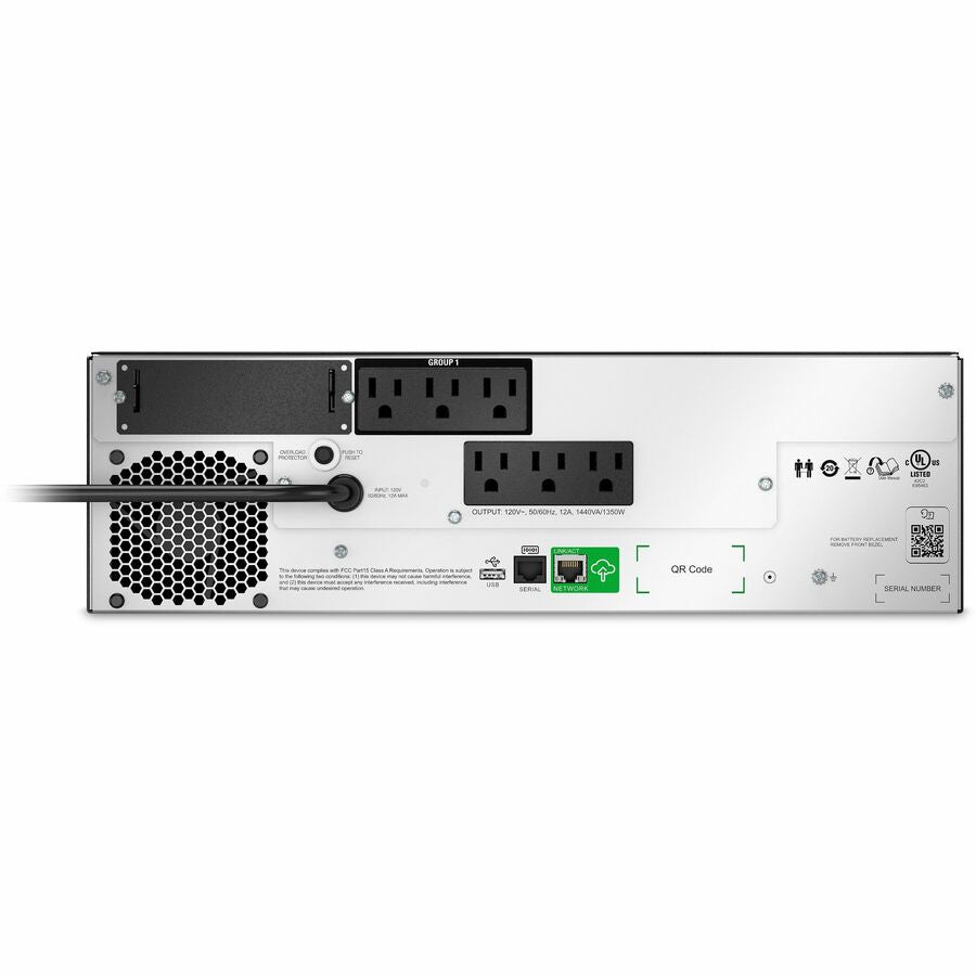 APC Smart-UPS, Line Interactive, 1500VA, Lithium-ion, Rackmount 3U, 120V, 6x NEMA 5-15R outlets, SmartConnect Port+SmartSlot, Short Depth, AVR, LCD — SMTL1500RM3UC