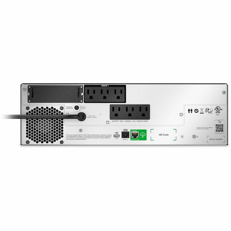 APC Smart-UPS, Line Interactive, 1500VA, Lithium-ion, Rackmount 3U, 120V, 6x NEMA 5-15R outlets, SmartConnect Port+SmartSlot, Short Depth, AVR, LCD — SMTL1500RM3UC