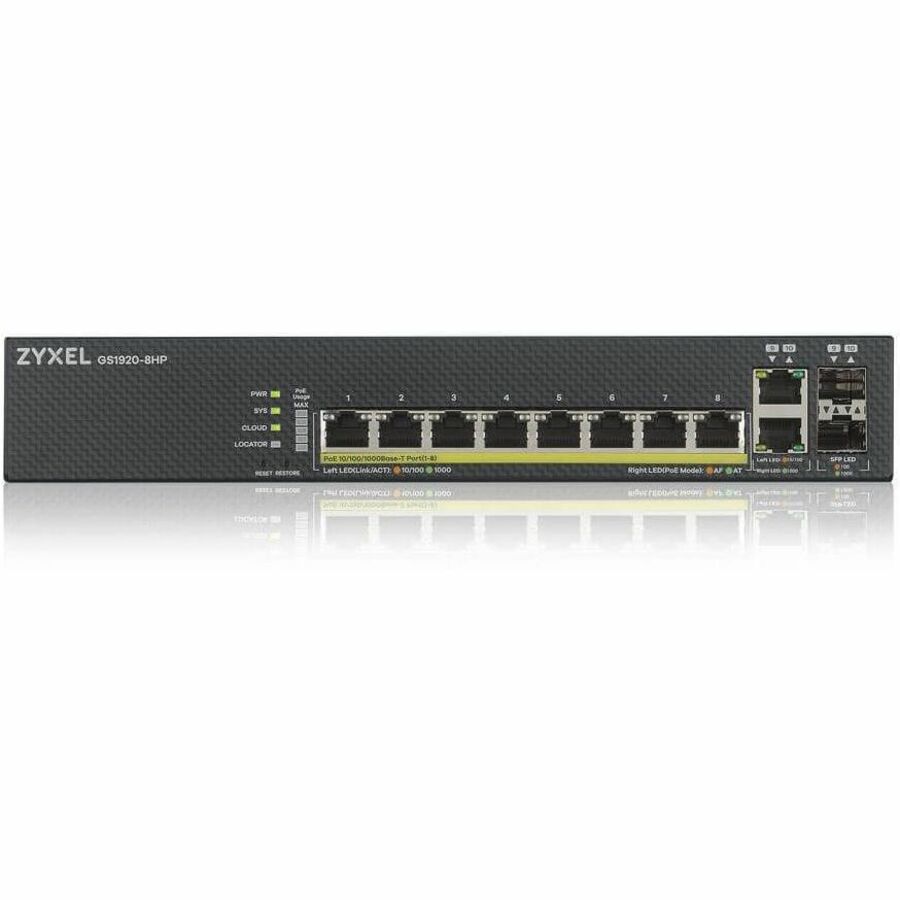 ZYXEL GS1920-8HPv2 8-Port Gigabit Smart Nebula Cloud Managed PoE Switch | 8 PoE+ Ports at 130W with 2 SFP Uplinks — GS1920-8HPv2