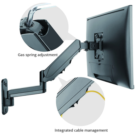 High Premium Aluminum Gas Spring Wall Mount - Single Monitor 17" to 34" - weight up to 19.8 lbs — CE-MT2L12-S1