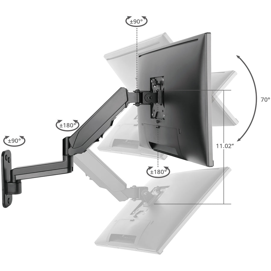 High Premium Aluminum Gas Spring Wall Mount - Single Monitor 17" to 34" - weight up to 19.8 lbs — CE-MT2L12-S1