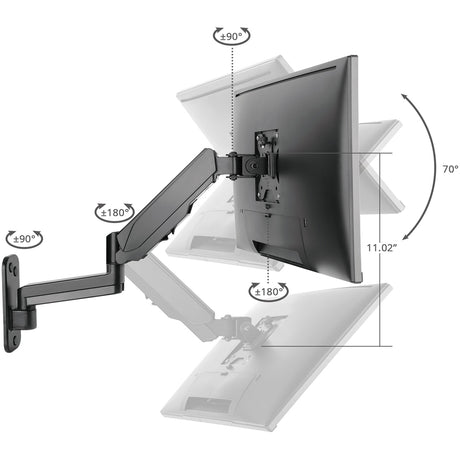 High Premium Aluminum Gas Spring Wall Mount - Single Monitor 17" to 34" - weight up to 19.8 lbs — CE-MT2L12-S1