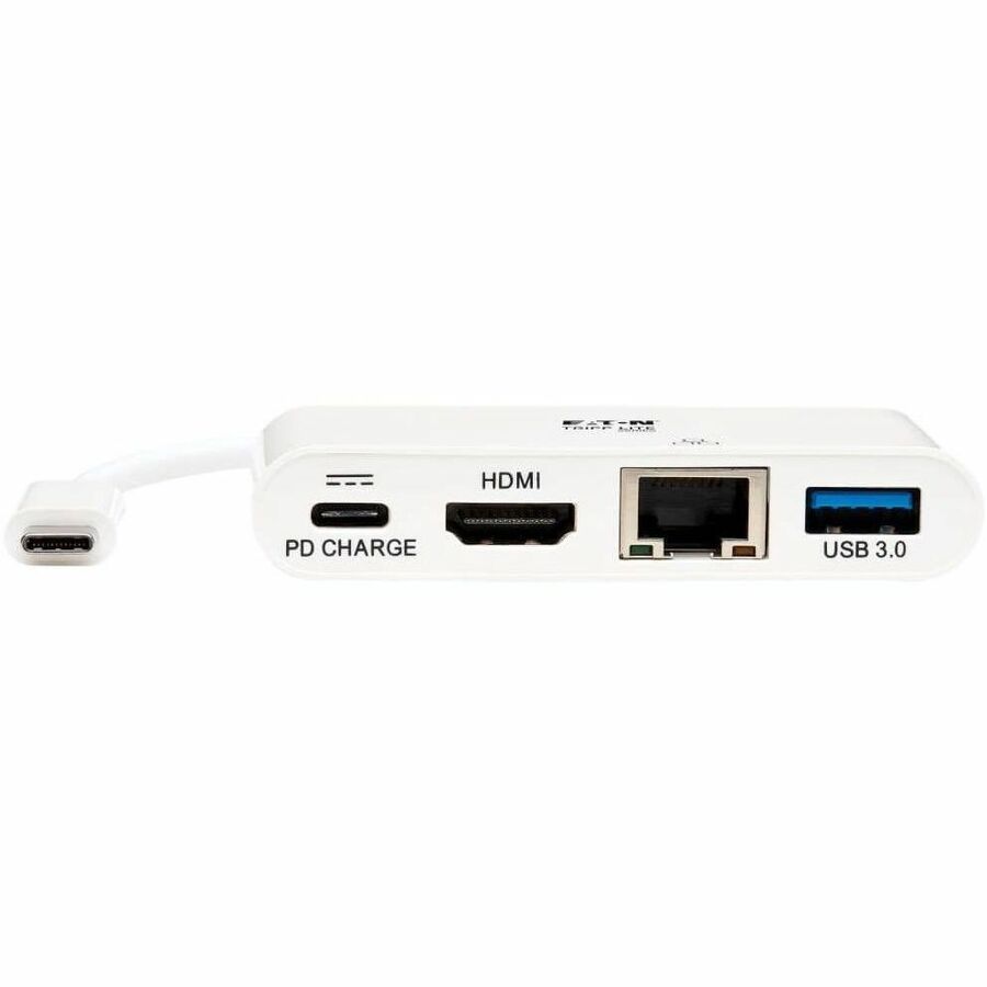 Eaton Tripp Lite Series USB-C Multiport Adapter - 4K HDMI, USB 3.x (5Gbps) Hub Port, GbE, 60W PD Charging, HDCP, White — U444-06N-H4GU-C