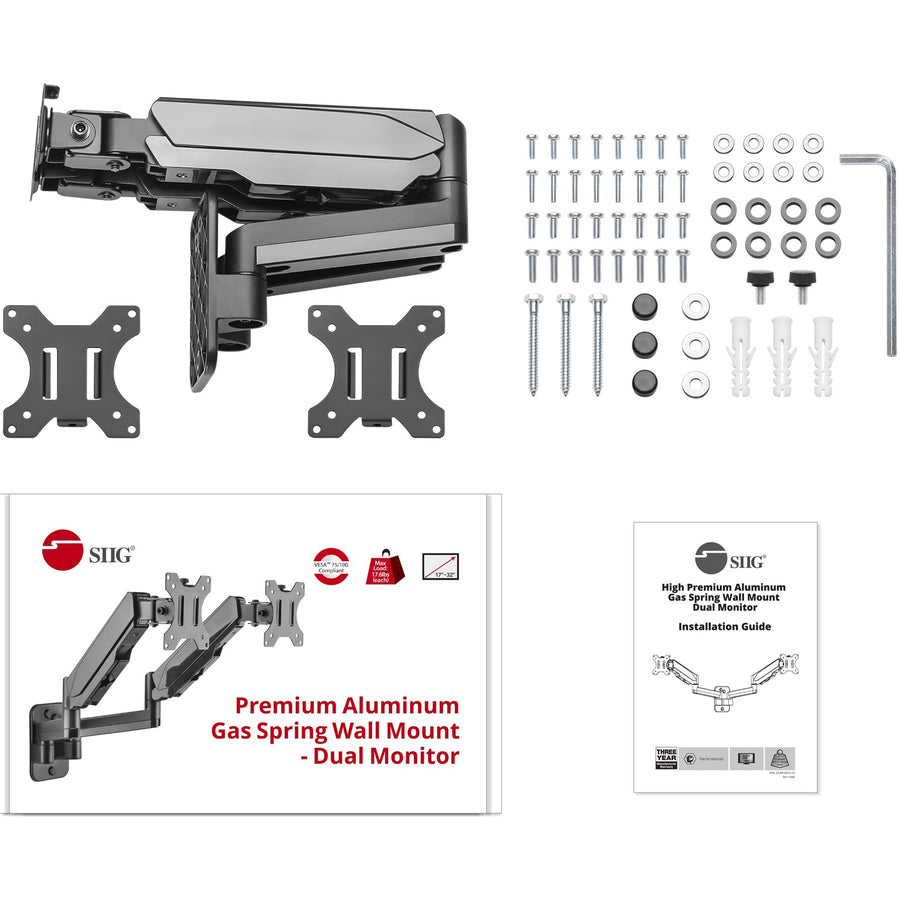 SIIG High Premium Aluminum Gas Spring Wall Mount - Dual Monitor 17" to 32" — CE-MT2M12-S1
