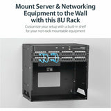 StarTech.com 2-Post 8U Open Frame Wall Mount Network Rack with Built-in Shelf and Adjustable Depth, Computer Rack for IT Equipment, TAA~ — WALLSHELF8U