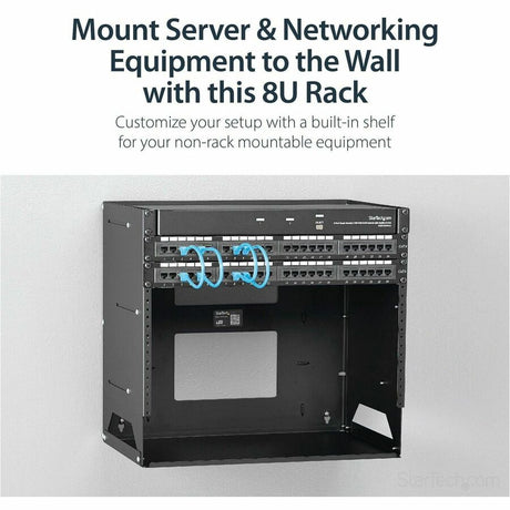 StarTech.com 2-Post 8U Open Frame Wall Mount Network Rack with Built-in Shelf and Adjustable Depth, Computer Rack for IT Equipment, TAA~ — WALLSHELF8U