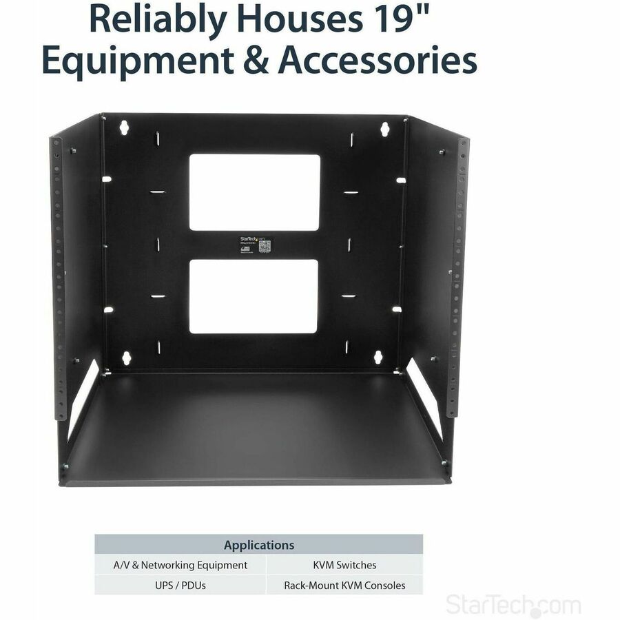 StarTech.com 2-Post 8U Open Frame Wall Mount Network Rack with Built-in Shelf and Adjustable Depth, Computer Rack for IT Equipment, TAA~ — WALLSHELF8U