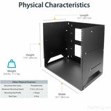 StarTech.com 2-Post 8U Open Frame Wall Mount Network Rack with Built-in Shelf and Adjustable Depth, Computer Rack for IT Equipment, TAA~ — WALLSHELF8U