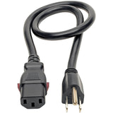 Eaton Tripp Lite Series Computer Power Cord, NEMA 5-15P to Locking C13 - Heavy-Duty, 15A, 125V, 14 AWG, 2 ft. (0.61 m), Black — P007-L02