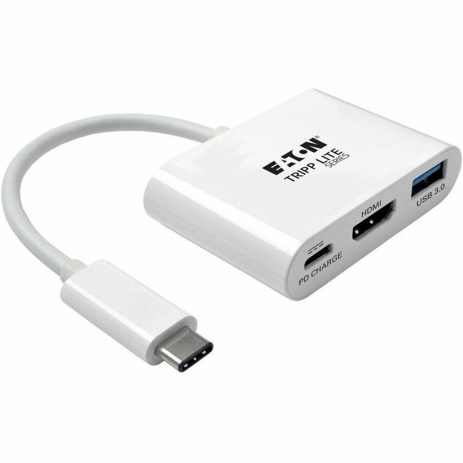 Eaton Tripp Lite Series USB-C to HDMI Adapter with USB 3.x (5Gbps) Hub Port and PD Charging, HDCP, White — U444-06N-HU-C