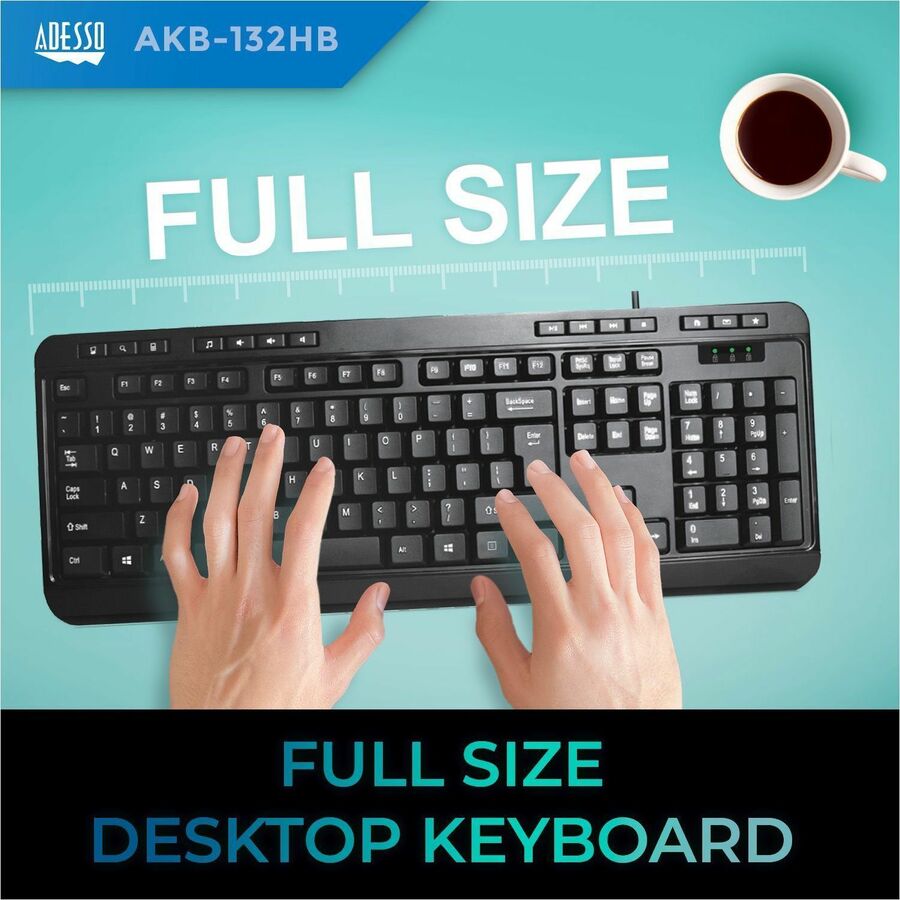 Adesso Multimedia Desktop Keyboard with 3-Port USB Hub — AKB-132HB