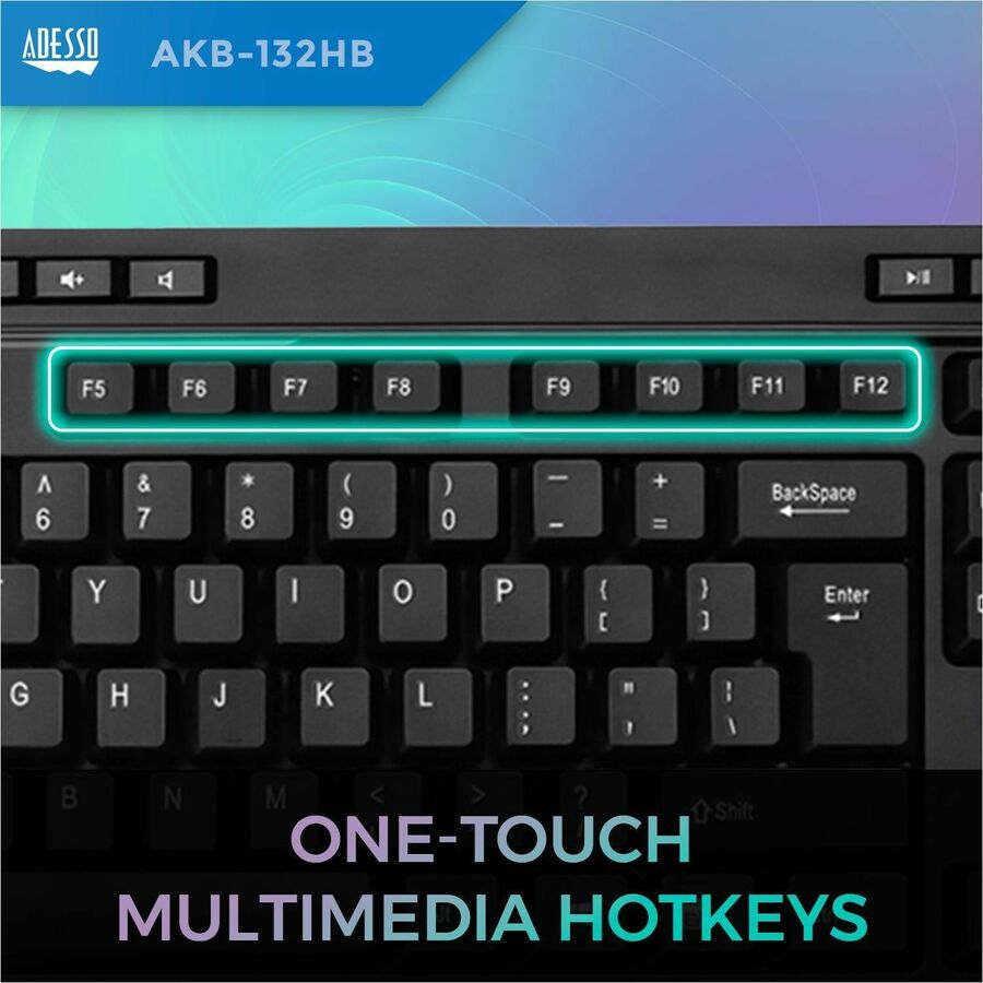 Adesso Multimedia Desktop Keyboard with 3-Port USB Hub — AKB-132HB