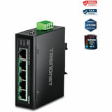 TRENDnet 5-Port Industrial Fast Ethernet DIN-Rail Switch, TI-PE50, Ethernet Splitter, NDAA & TAA Compliant, 90W, DIN-Rail, IP30 Rated, Lifetime Protection, Black — TI-PE50