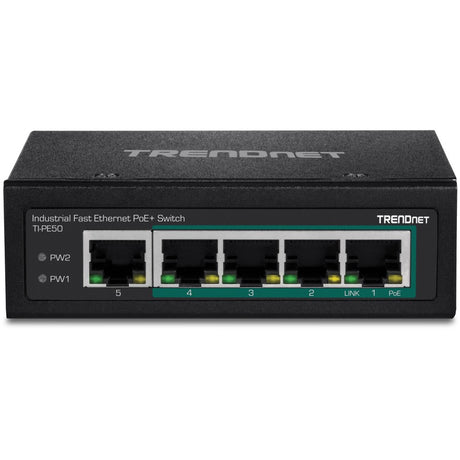 TRENDnet 5-Port Industrial Fast Ethernet DIN-Rail Switch, TI-PE50, Ethernet Splitter, NDAA & TAA Compliant, 90W, DIN-Rail, IP30 Rated, Lifetime Protection, Black — TI-PE50