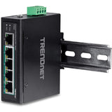 TRENDnet 5-Port Industrial Fast Ethernet DIN-Rail Switch, TI-PE50, Ethernet Splitter, NDAA & TAA Compliant, 90W, DIN-Rail, IP30 Rated, Lifetime Protection, Black — TI-PE50