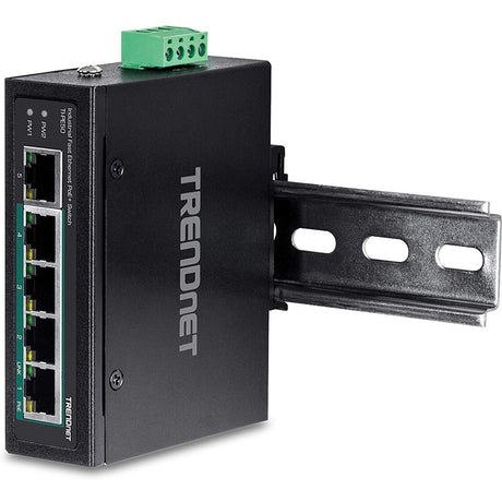 TRENDnet 5-Port Industrial Fast Ethernet DIN-Rail Switch, TI-PE50, Ethernet Splitter, NDAA & TAA Compliant, 90W, DIN-Rail, IP30 Rated, Lifetime Protection, Black — TI-PE50