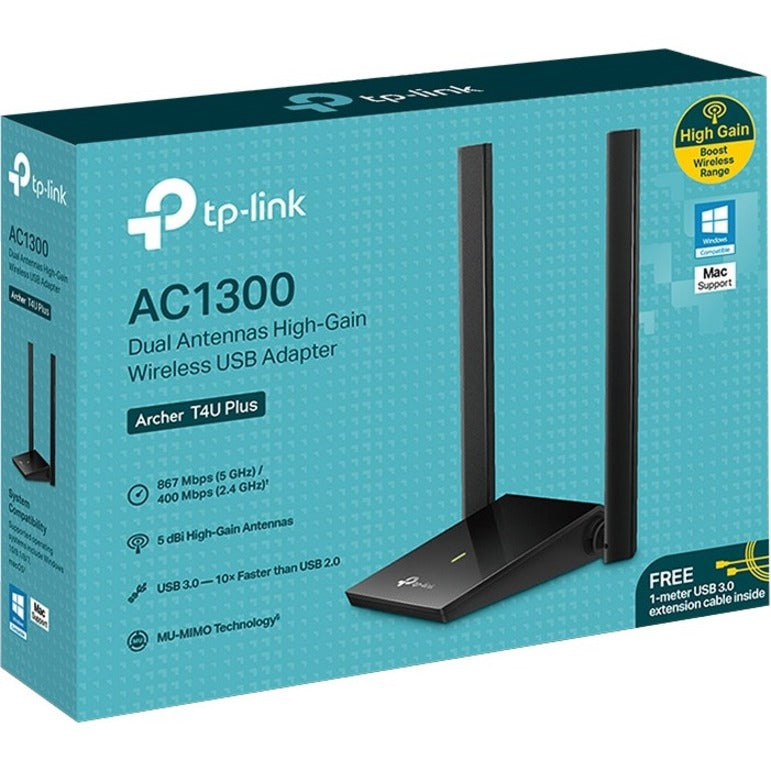 TP-Link Archer T4U Plus - IEEE 802.11ac Dual Band Wi-Fi Adapter for Desktop Computer/Notebook/Wireless Router — Archer T4U Plus