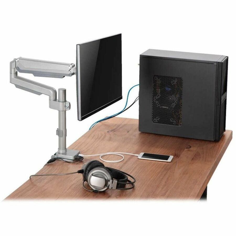Eaton Tripp Lite Series Single-Display Gas Spring-Arm Desktop Clamp or Grommet for 13" to 34" Displays - USB and Audio Ports, Aluminum — DDR1732SAL