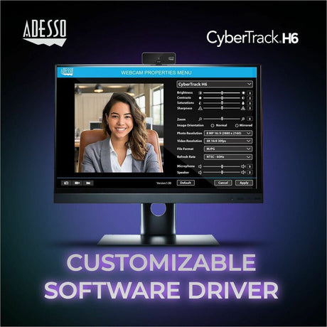 Adesso CyberTrack H6 4K Ultra HD Webcam - 8 Megapixel - 30 fps - USB 2.0 - Fixed Focus - Tripod mount - Privacy shutter — CYBERTRACK H6